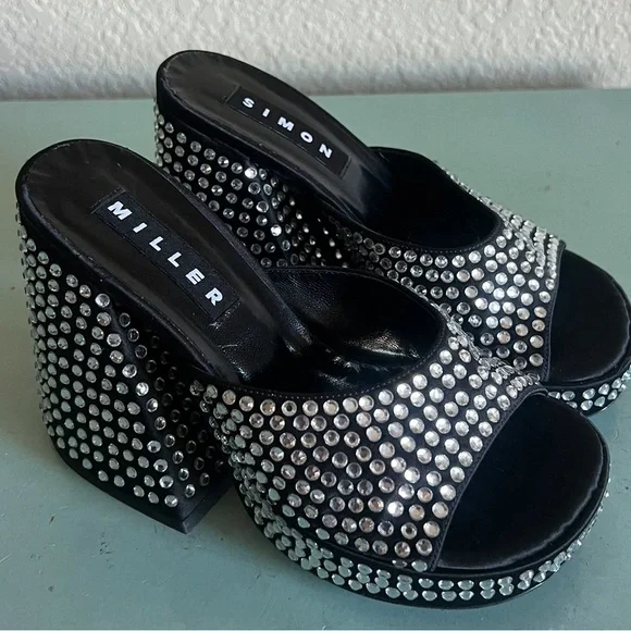 Simon Miller SLICE Platform Rhinestone  Mule Block Flared Heel Sandals Shoes 35 - Picture 9 of 13